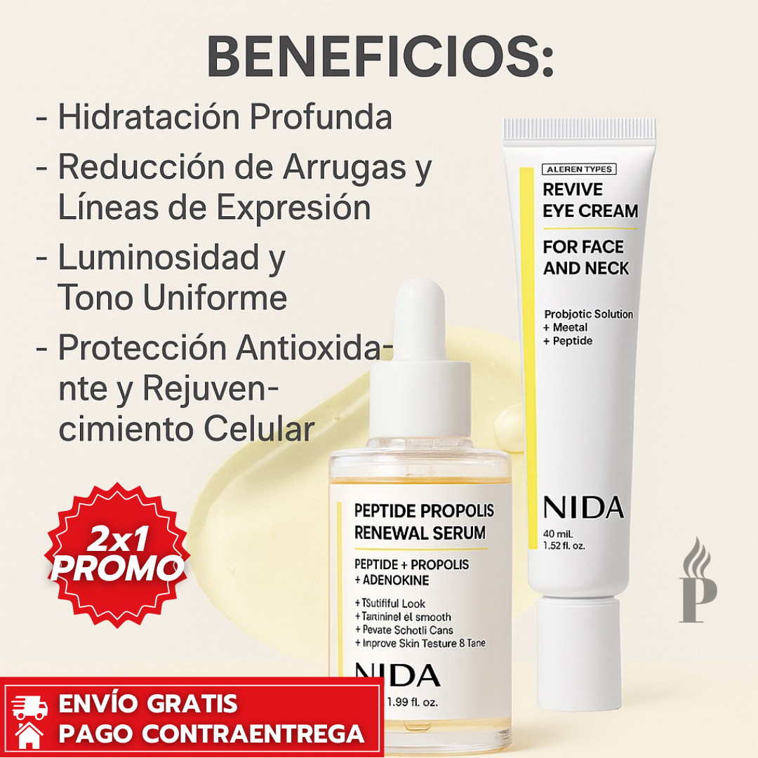 Oferta Especial 2x1: KIT NIDA™ - Rejuvenecedor con Retinal y Péptidos para Hidratación y Luminosidad Instantánea