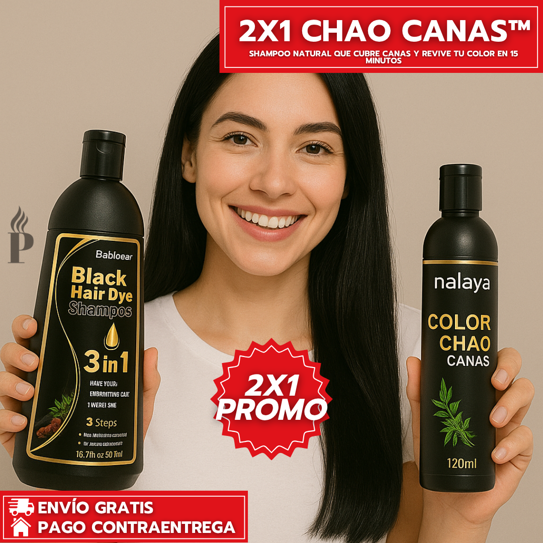 Oferta Especial 2x1: Shampoo Chao Canas + Tratamiento Acondicionador GRATIS: Cubre Canas y Revive tu Color en 15 Minutos