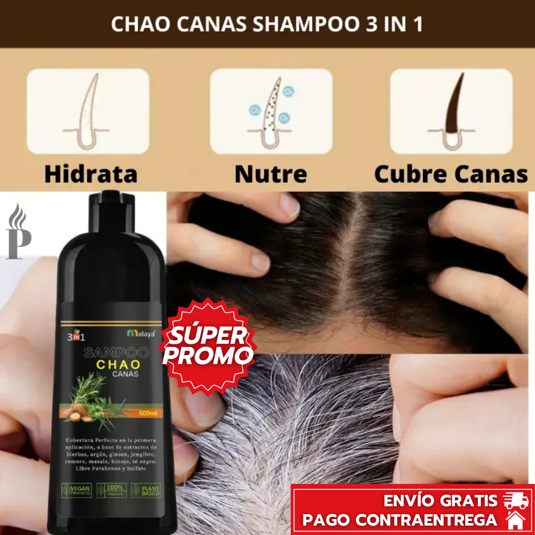 Oferta Especial 2x1: Shampoo Chao Canas + Tratamiento Acondicionador GRATIS: Cubre Canas y Revive tu Color en 15 Minutos