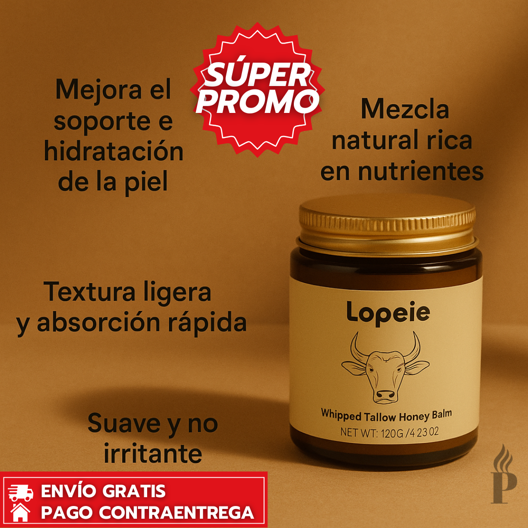 Lopeie™ ORIGINAL: Bálsamo Natural con Miel y Sebo de Res que Hidrata y Suaviza la Piel Seca.