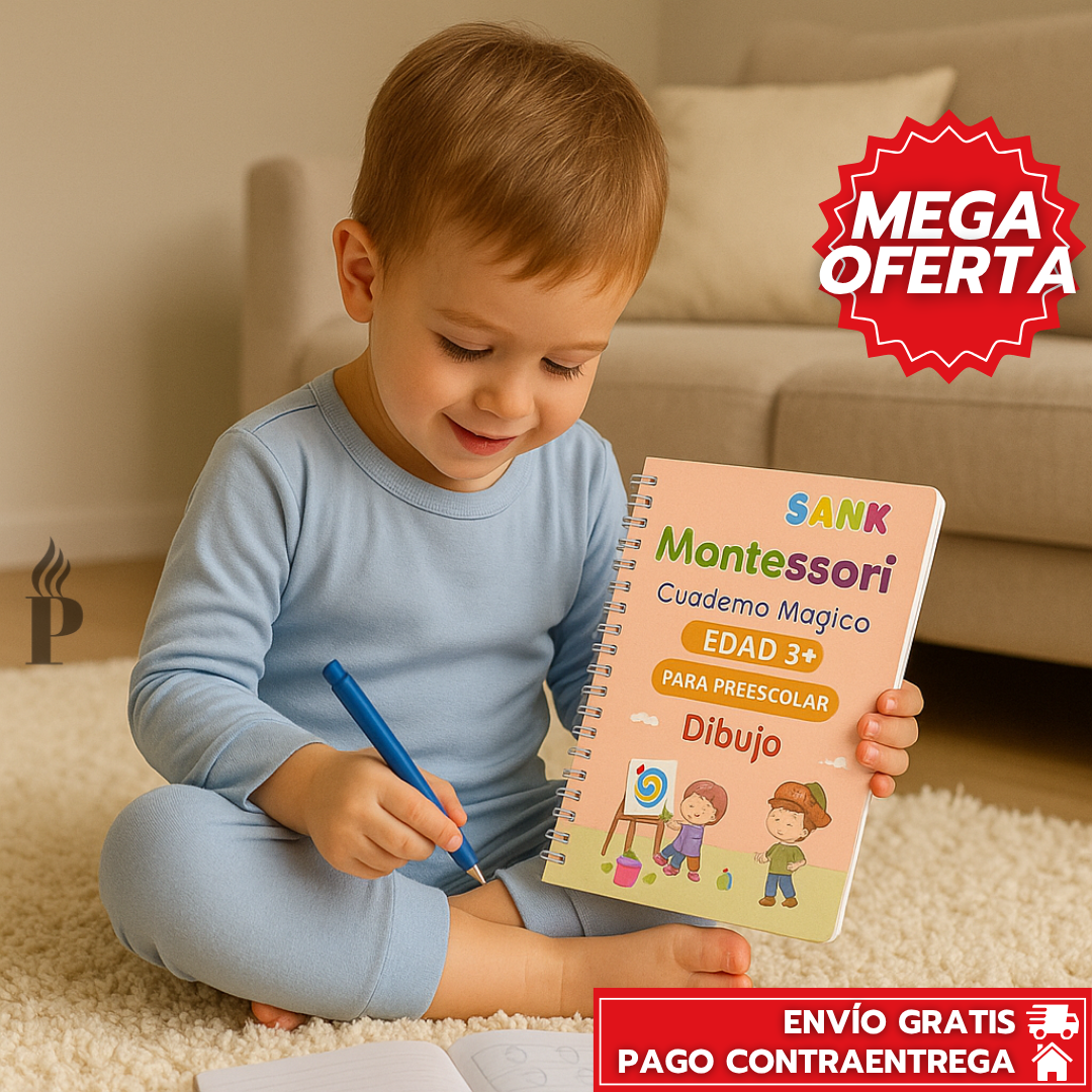 Oferta Especial 4x1: Montessori - Set de 4 Libros de Caligrafía Reutilizables con Tinta Mágica para Niños