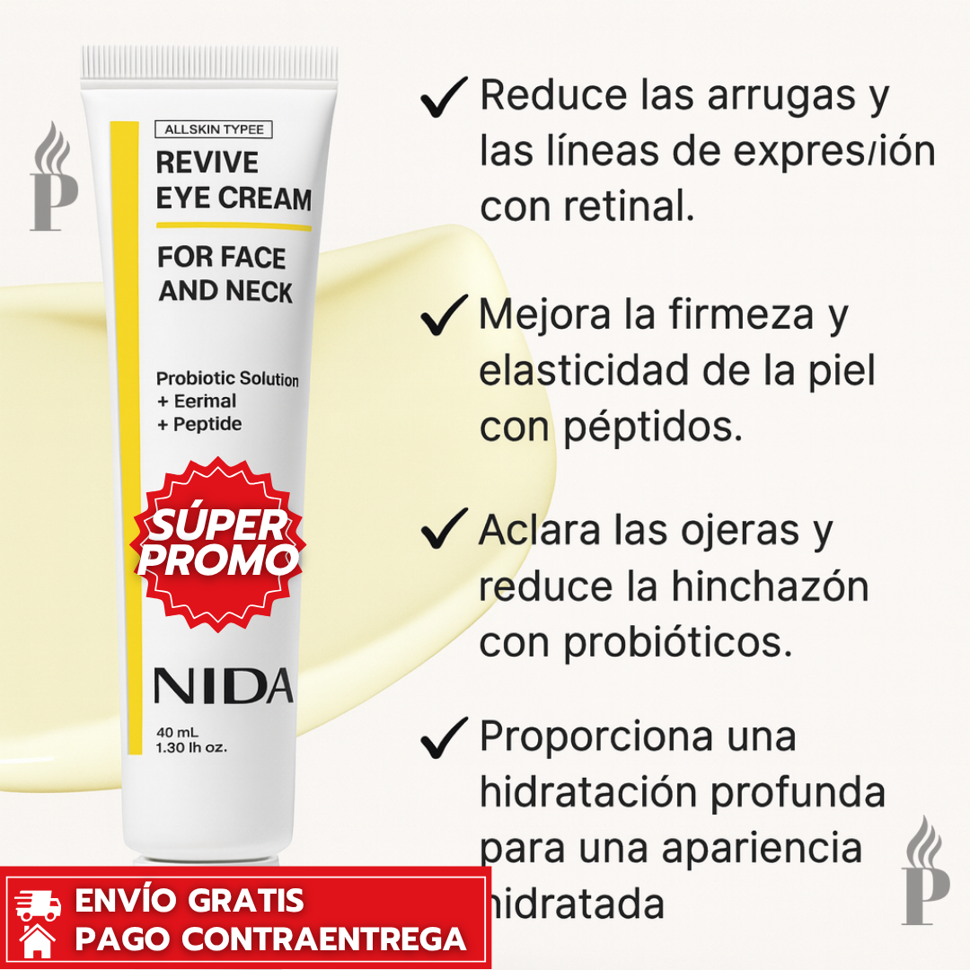 NIDA™: Crema Rejuvenecedora para Ojos, Cara y Cuello con Efecto Luminoso y Antiedad
