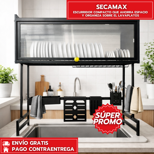 SecaMax™ - Escurridor Compacto que Ahorra Espacio y Organiza sobre el Lavaplatos