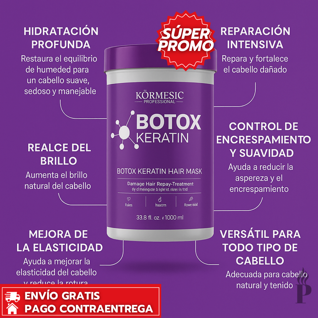 Oferta Especial 2x1: Botox Keratin™: Mascarilla Capilar Reparadora con Queratina y Botox para Cabello Seco o Dañado