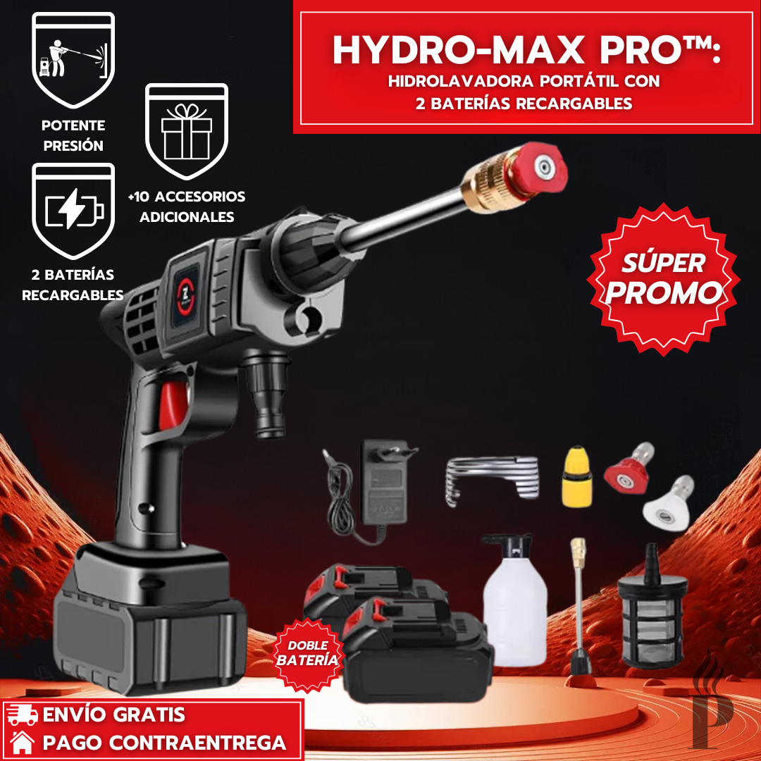 Hydro-Max Pro™: Hidrolavadora Portátil Inalámbrica Con 2 Baterías Recargables